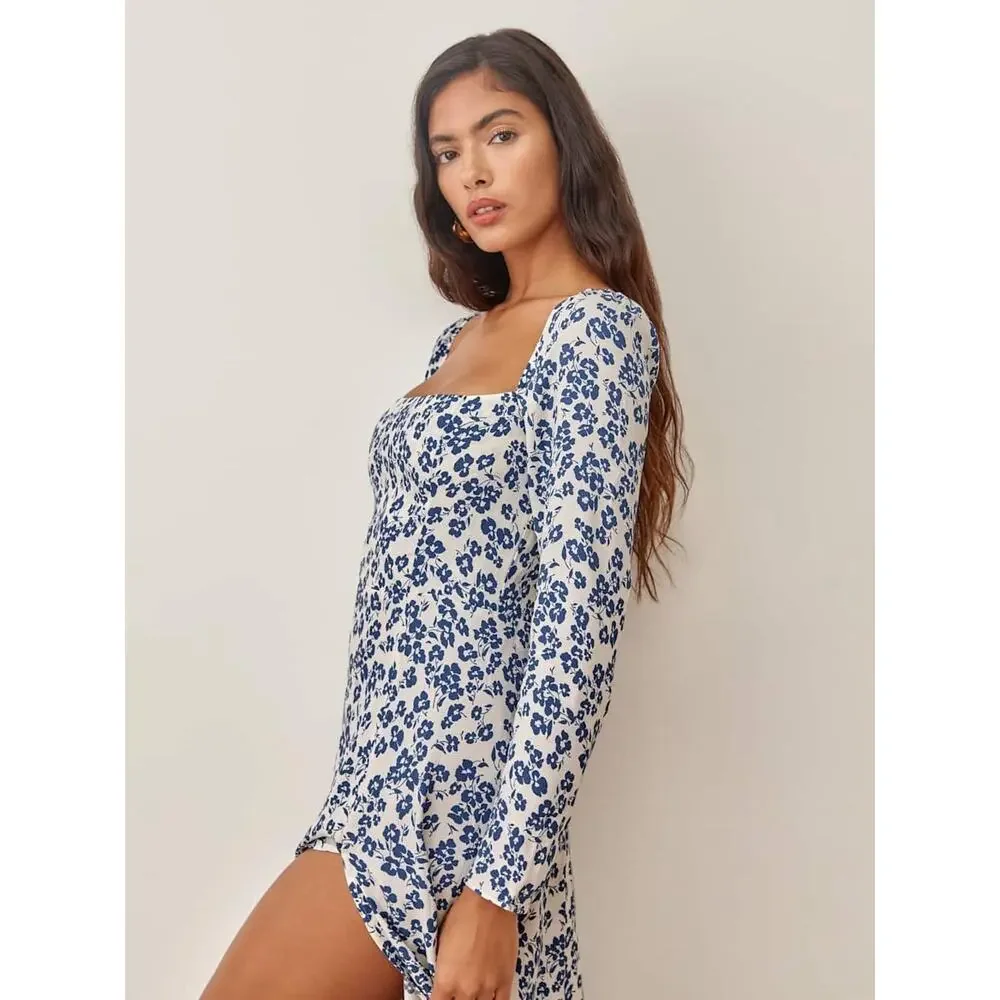 Reformation Sigmund Ditsy Floral Square-Neck Midi Dress Milanesa 6 Small